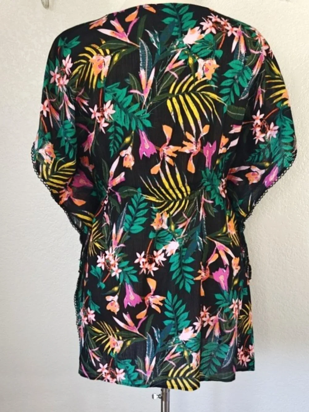Old Navy Sz L Swim Cover Up Tropical Leaf Crinkle Gauze Caftan